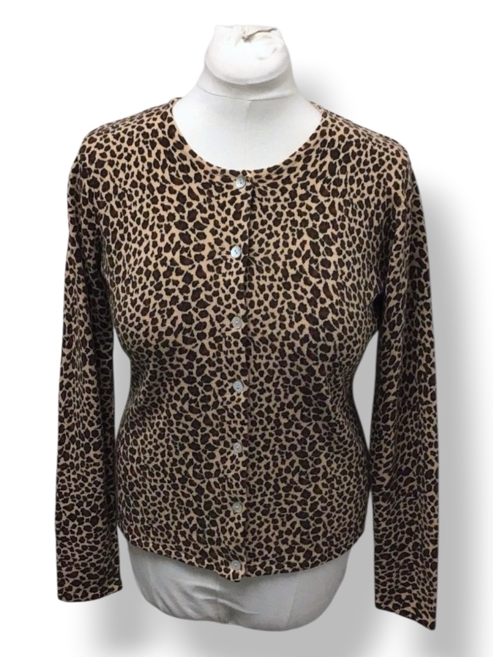 YarnWorks Women’s Sweater Button Front Cardigan VTG 90s Animal Print Knit M
